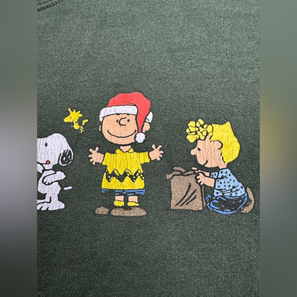 Charlie Brown Snoopy Peanuts Christmas Holiday Crewneck Sweatshirt Green Size L - Picture 5 of 10